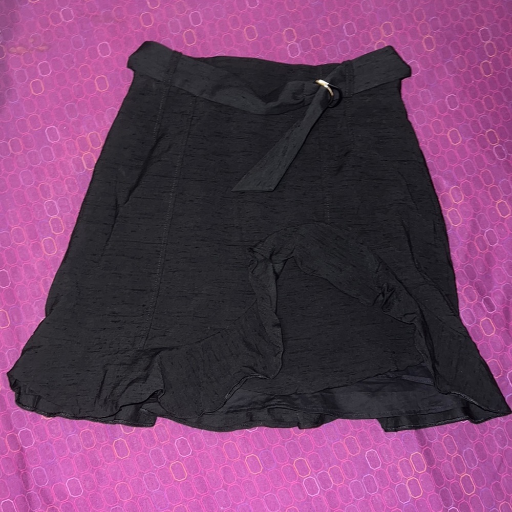 Sandro Amy belted ruffled slub woven mini skirt